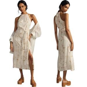 Cloth & Stone Side-Slit Cream Brown Tie Dye Halter Midi Dress Women’s Small